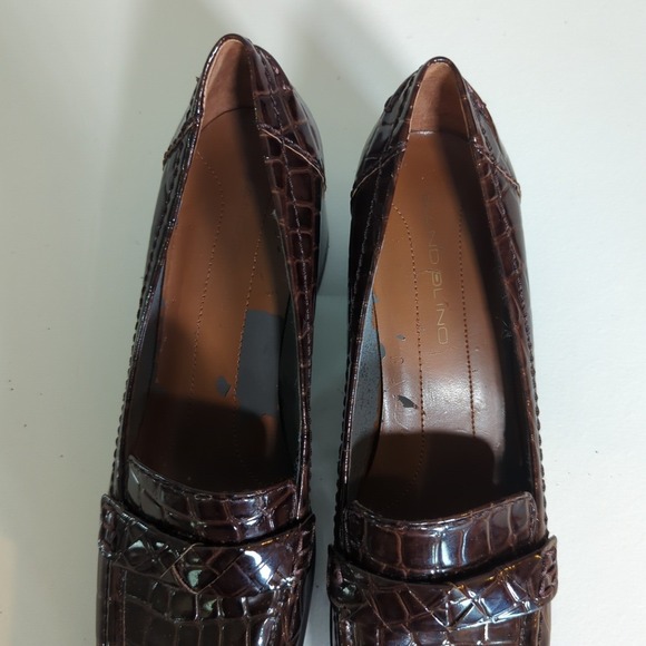 Bandolino Brown Croc loafers Embossed Leather block Heel Women's Shoes 8M Preppy - Picture 6 of 6
